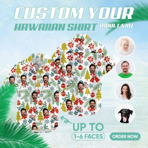 Tropical Christmas shirt with surfing Santa in Hawaiian theme