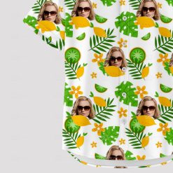 White short sleeve women's Hawaiian shirt with custom face print