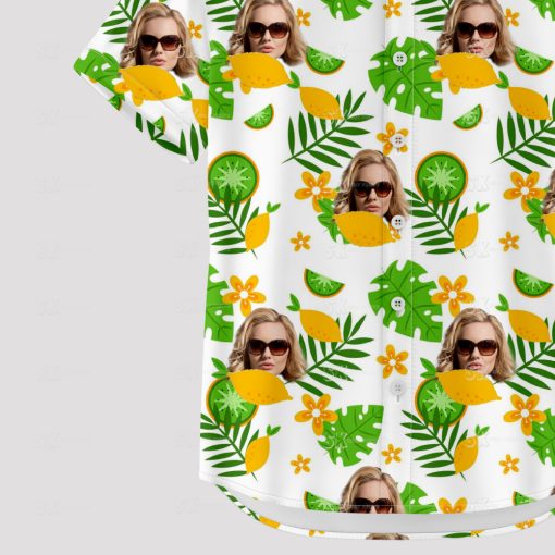 White short sleeve women's Hawaiian shirt with custom face print