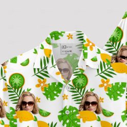White short sleeve women's Hawaiian shirt with custom face print