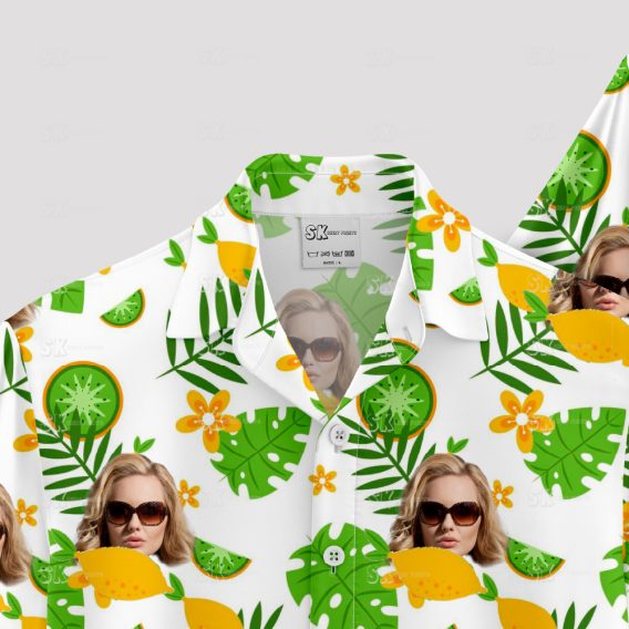 White short sleeve women's Hawaiian shirt with custom face print