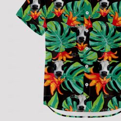 Black tropical cow Hawaiian shirt with vibrant cattle print design
