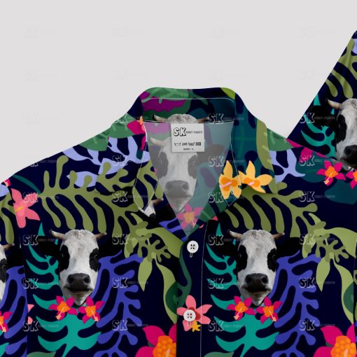 colorful cattle hawaiian shirt with cow print design for summer