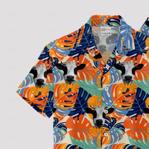 Colorful cow print Hawaiian shirt featuring playful cow patterns