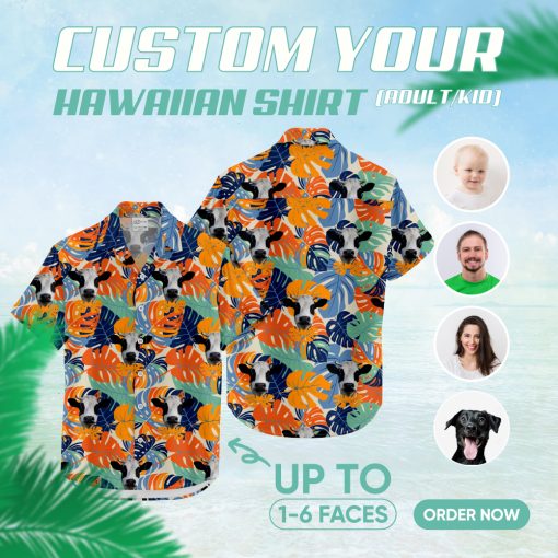 Colorful cow print Hawaiian shirt featuring playful cow patterns