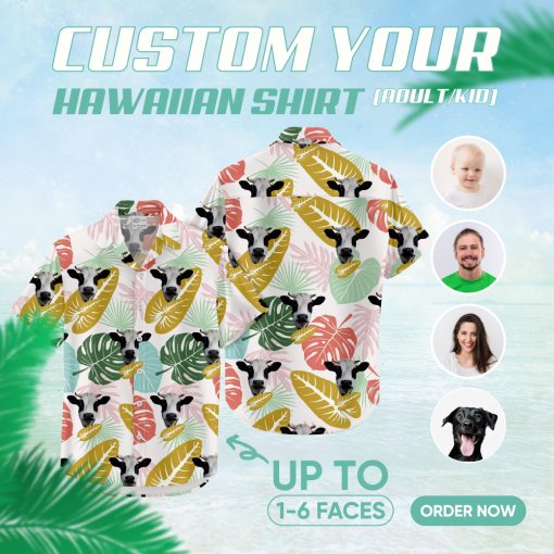 Cow print Hawaiian shirt with black and white cattle pattern