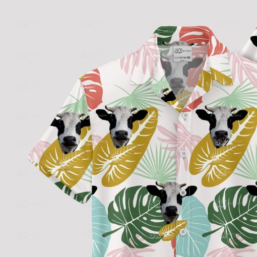 Cow print Hawaiian shirt with black and white cattle pattern