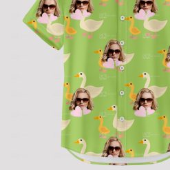 funny green Hawaiian shirt for women with ducks and sunglasses