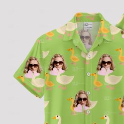 funny green Hawaiian shirt for women with ducks and sunglasses