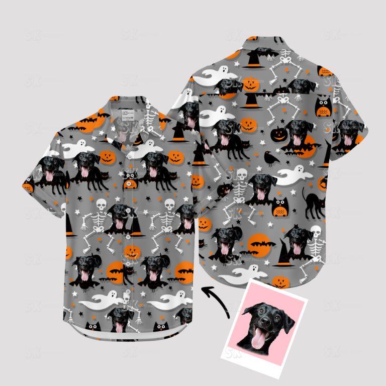 Halloween Aloha Shirt Custom Photo Spooky Tropical Design Face Print