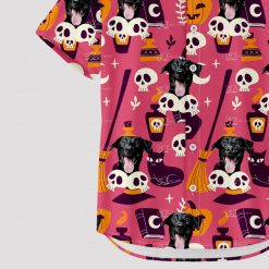 halloween themed hawaiian shirt with spooky and tropical designs