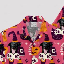 halloween themed hawaiian shirt with spooky and tropical designs