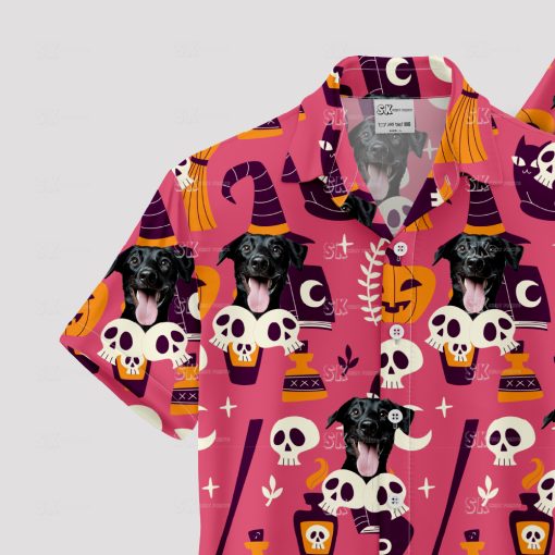 halloween themed hawaiian shirt with spooky and tropical designs