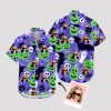 Womens halloween hawaiian print shirt with spooky and colorful patterns