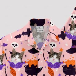 Pink Hawaiian shirt featuring cat face, perfect for Halloween parties