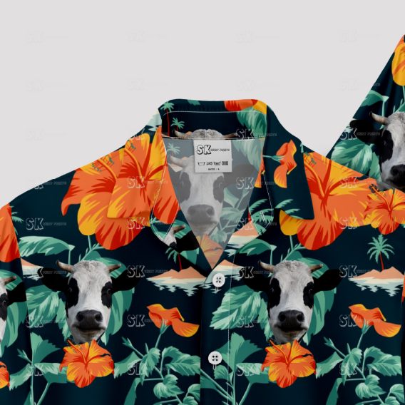 Colorful hawaiian shirt with playful cow print for summer outfits