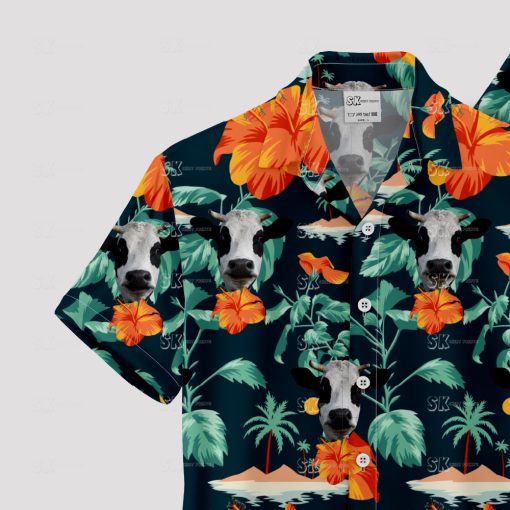 Colorful hawaiian shirt with playful cow print for summer outfits