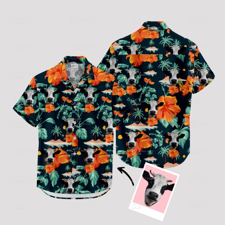Hawaiian Shirt with Cows Custom Photo Cow Print Summer Beach Shirt