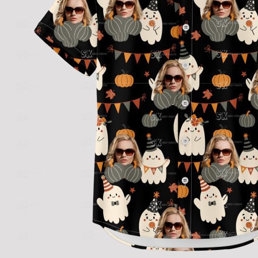 women's halloween hawaiian shirt with fun spooky-themed design