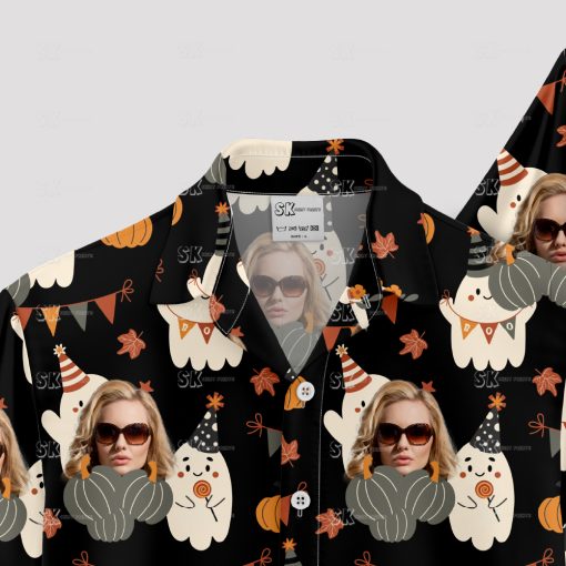 women's halloween hawaiian shirt with fun spooky-themed design