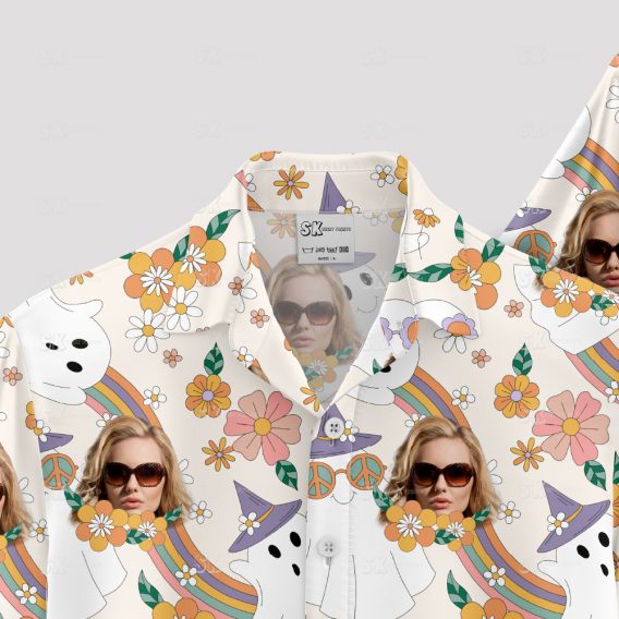 women's halloween hawaiian shirt with floral pattern