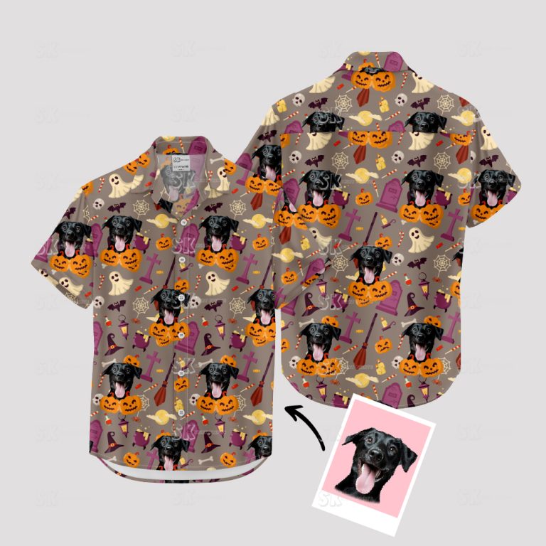 Men Halloween Hawaiian Shirt Custom Face Spooky Tropical Party Design