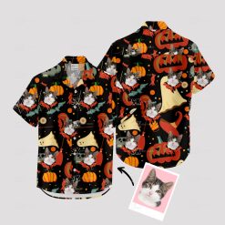 Mens Hawaiian Halloween shirt with spooky patterns for parties