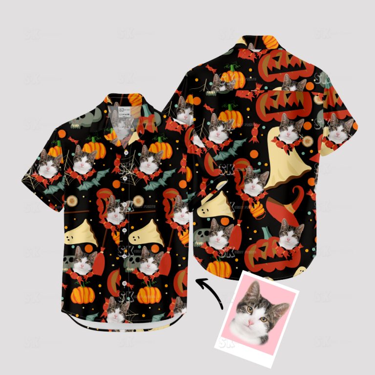 Mens Hawaiian Halloween Shirt – Custom Face Spooky Pumpkin Design