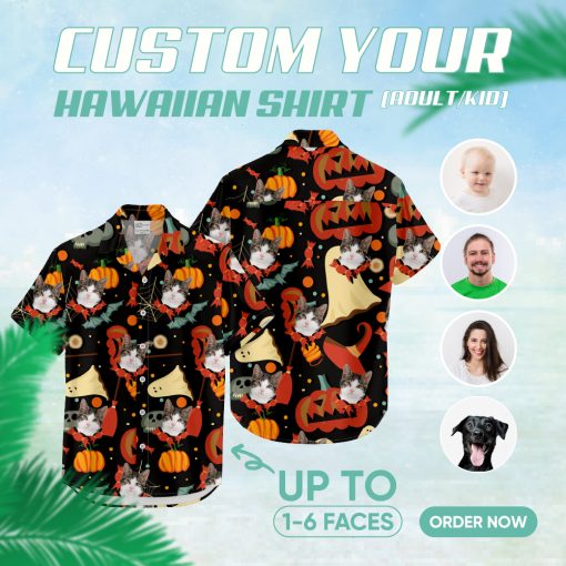 Mens Hawaiian Halloween shirt with spooky patterns for parties