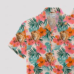Men's pink lion Hawaiian shirt with tribal and vintage design