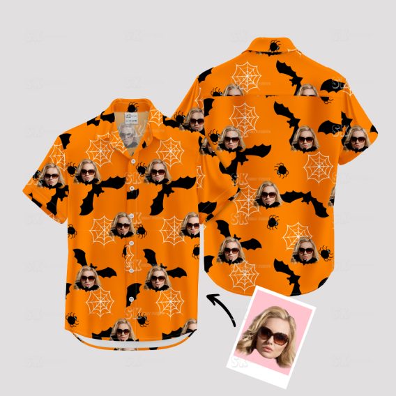 orange and black halloween hawaiian shirt for parties and events