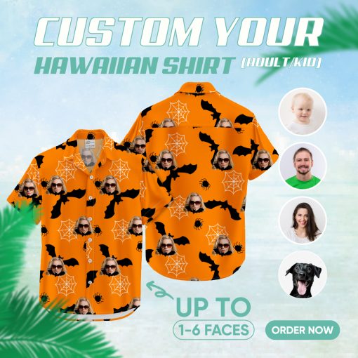 orange and black halloween hawaiian shirt for parties and events