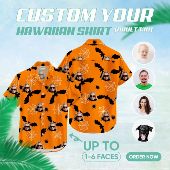 orange and black halloween hawaiian shirt for parties and events