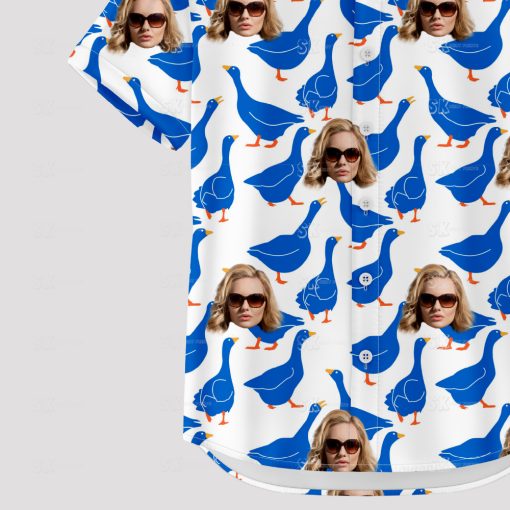 Blue ducks and faces on white oregon duck hawaiian shirt