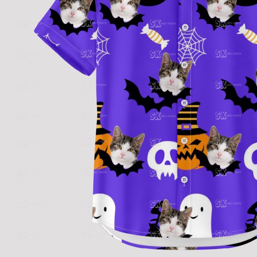Personalized cat Hawaiian shirt in purple for Halloween parties