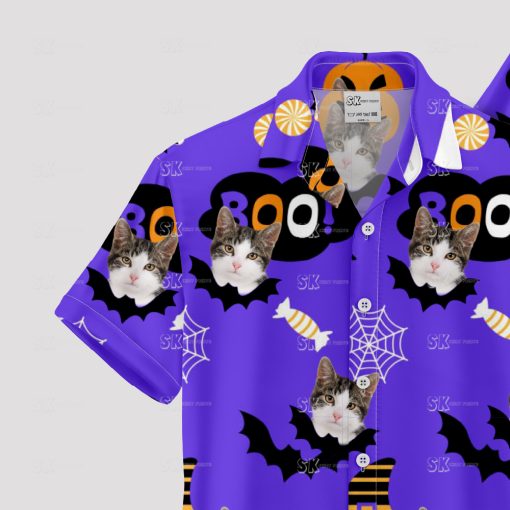 Personalized cat Hawaiian shirt in purple for Halloween parties
