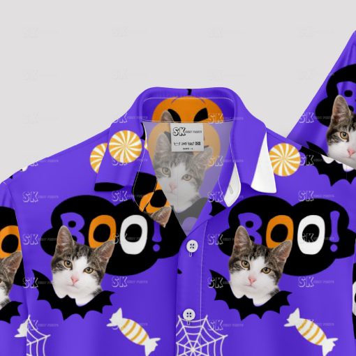 Personalized cat Hawaiian shirt in purple for Halloween parties