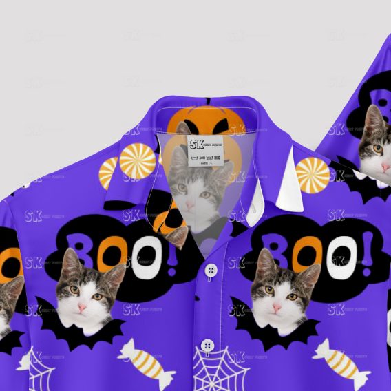 Personalized cat Hawaiian shirt in purple for Halloween parties