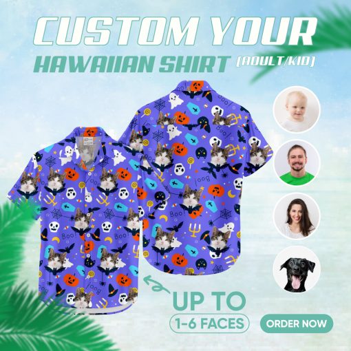 Purple Hawaiian shirt with Halloween theme and funny design