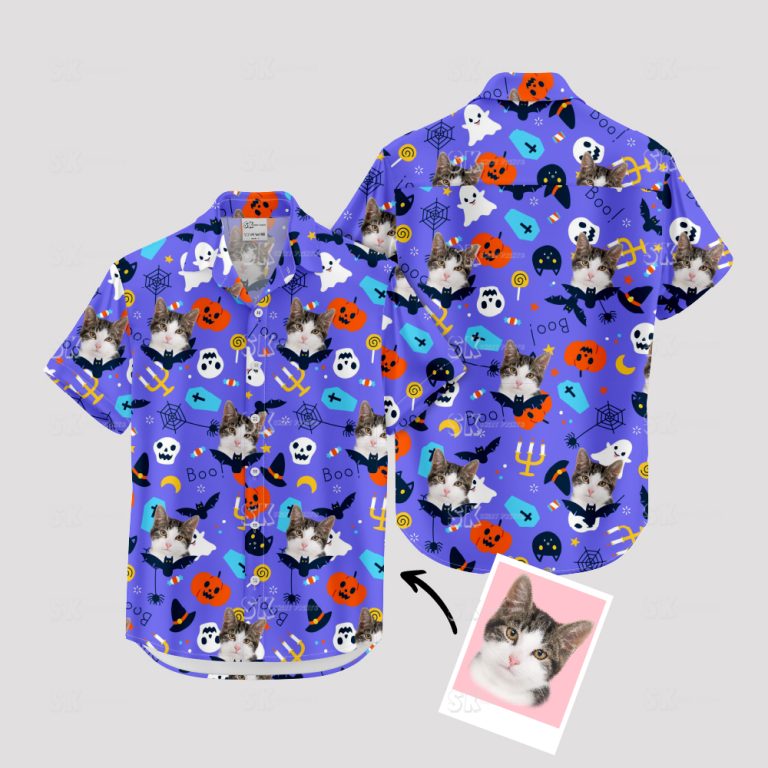 Purple Halloween Hawaiian Shirt Custom Photo Print Spooky Party Beachwear