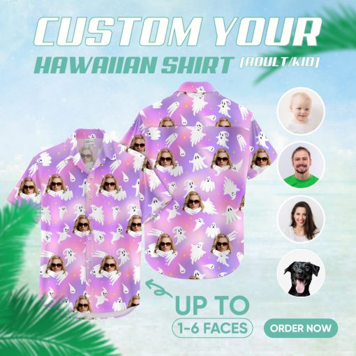 womens halloween tropical print shirt with purple and fun island design