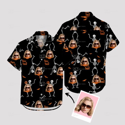 Vintage womens Hawaiian shirt with Halloween themed design