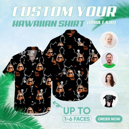 Vintage womens Hawaiian shirt with Halloween themed design