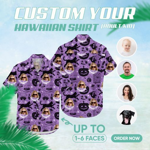 Women's Halloween Hawaiian shirt with spooky purple design