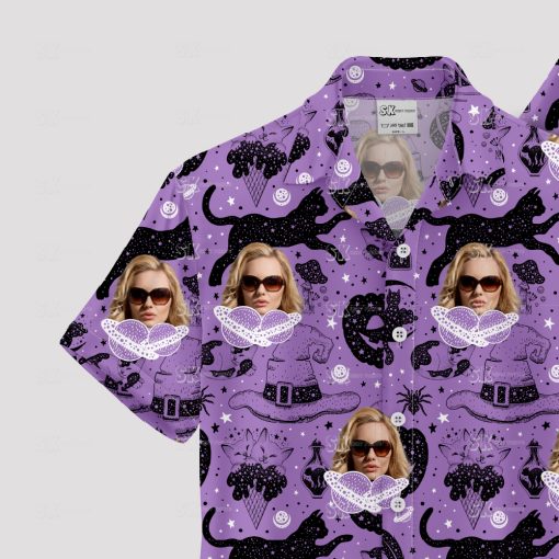 Women's Halloween Hawaiian shirt with spooky purple design