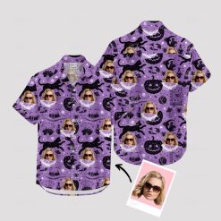 Women's Halloween Hawaiian shirt with spooky purple design