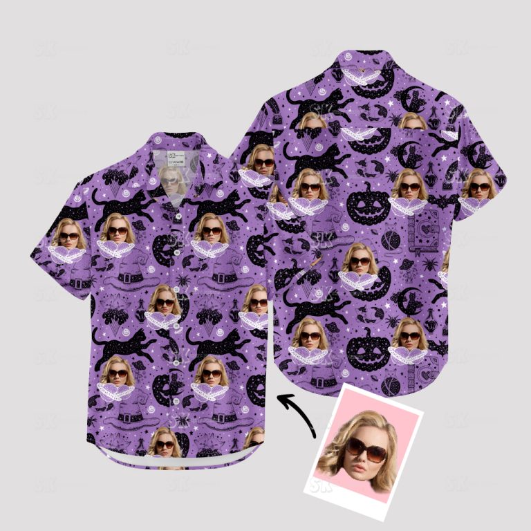 Halloween Hawaiian Shirt Women – Custom Face Photo Print Purple Design