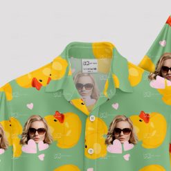 Plus size green hawaiian shirt with yellow ducks and sunglasses pattern
