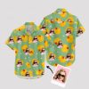 Plus size green hawaiian shirt with yellow ducks and sunglasses pattern