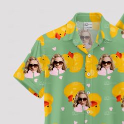 Plus size green hawaiian shirt with yellow ducks and sunglasses pattern